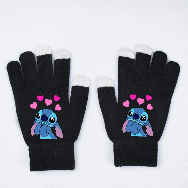 Kawaii Lilo & Stitch Angel Półrękawiczki Jesień Zima Ciepłe Rękawiczki Rozciągliwe Rękawiczki Robocze dla Kobiet i Mężczyzn Rękawiczki Akcesoria