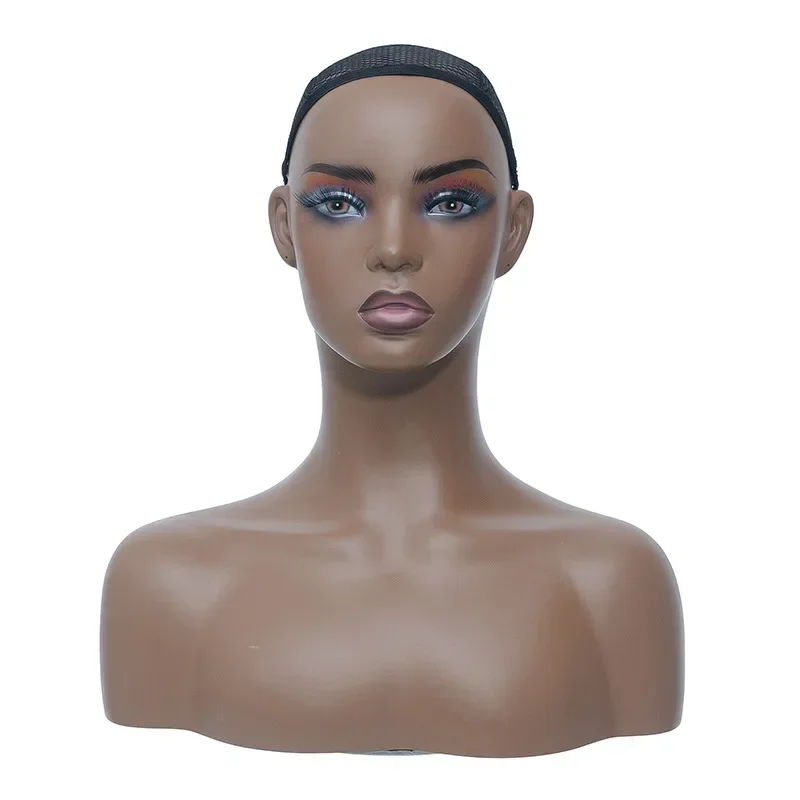 Realistic Female Mannequin Head with Shoulders Manikin Head Stands for Wigs Display