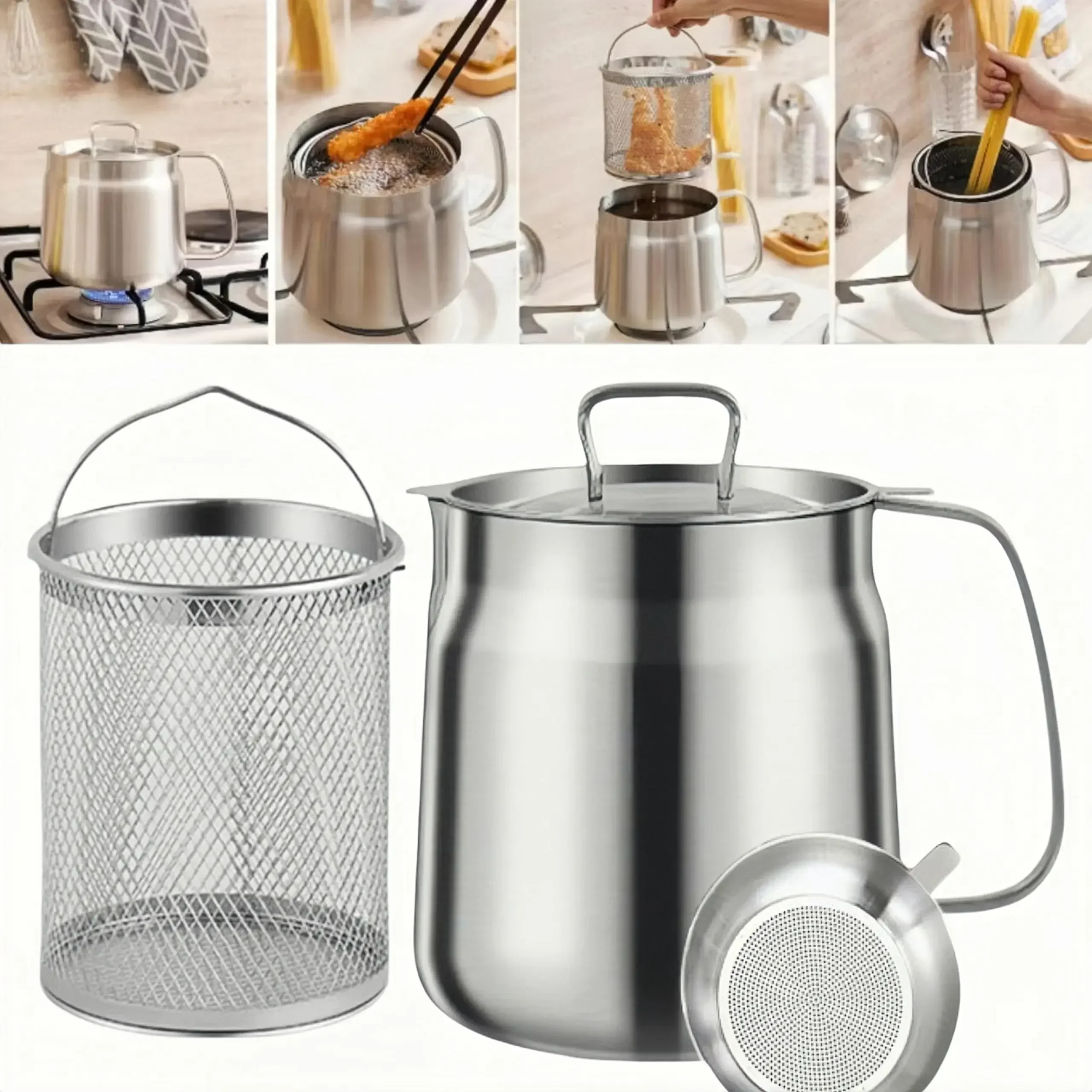 Kitchen Deep Frying Pot 304 Stainless Steel Mini Deep Oil Fryer With Strainer Fryer Pan Chicken Fried Chicken Cooking Tools