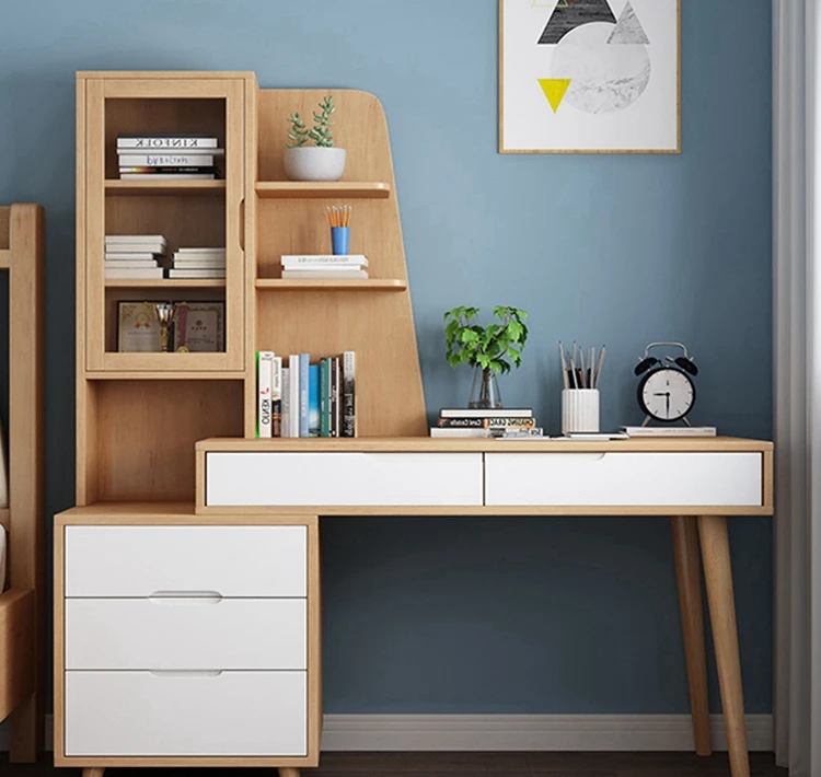 Solid wood desk and bookshelves in one