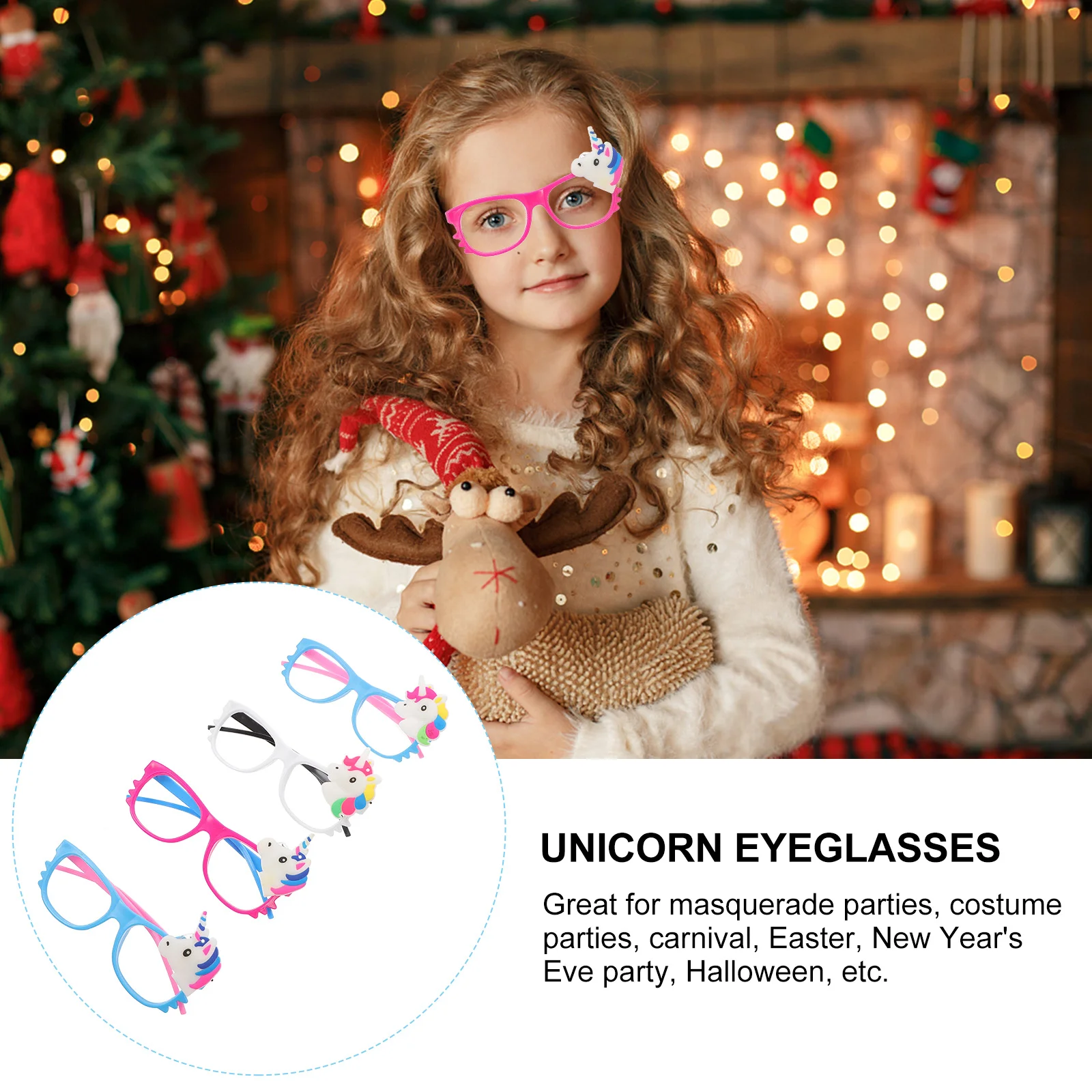 4 Pcs Glasses Cartoon Eyeglasses Photo Prop Unicorn Props Luminous Light up Plastic