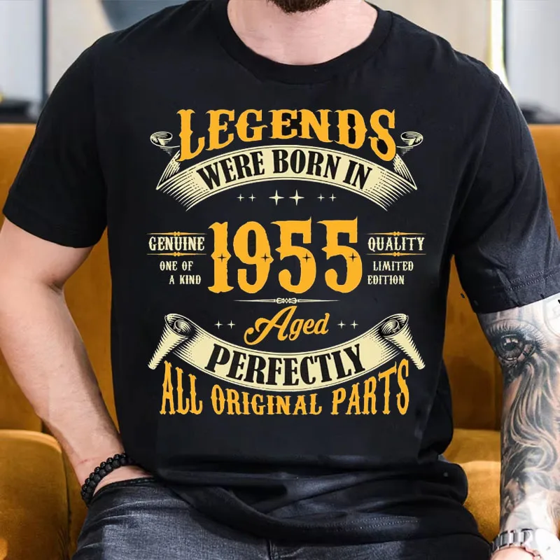 

2025 Summer The Legend of 70th Birthday Shirt Was Born in 1955. Men's Retro Casual Cotton Loose Short Sleeves.