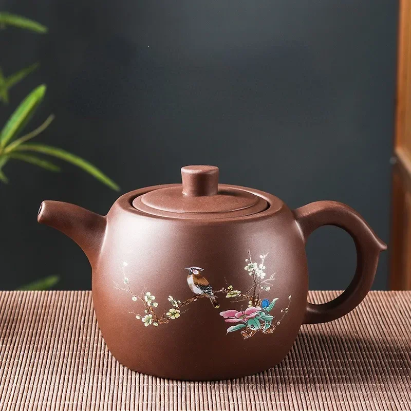 Handmade Purple Clay Teapot, Large Capacity, Flowers and Birds Teapot, Zhu Mud, Dragon Pattern, Tea Infuser, Chinese Tea Set