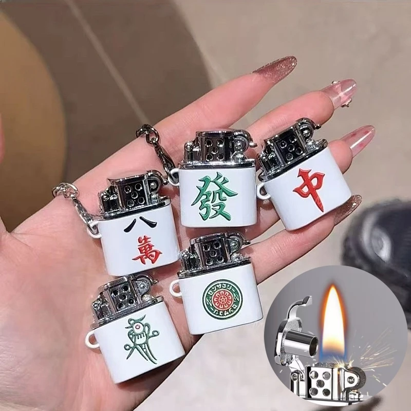 

Retro Mini Mahjong Grinding Wheel Keychain Lighter Metal Creative Personalized Outdoor Portable Lighter New Smoking Gift
