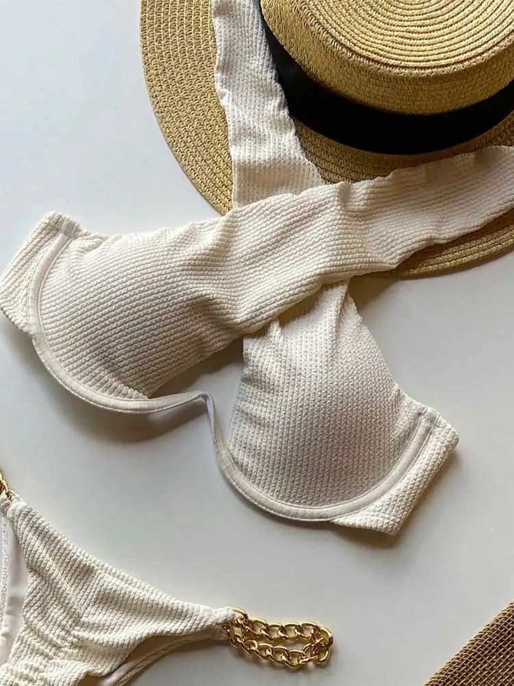 3-teiliges strukturiertes Bikini-Set für Damen, Neckholder, Badeanzug mit Bindeband und Kordelzug, Strandröcke, vertuschen, hoch geschnitten, dreieckige Badebekleidung, S56