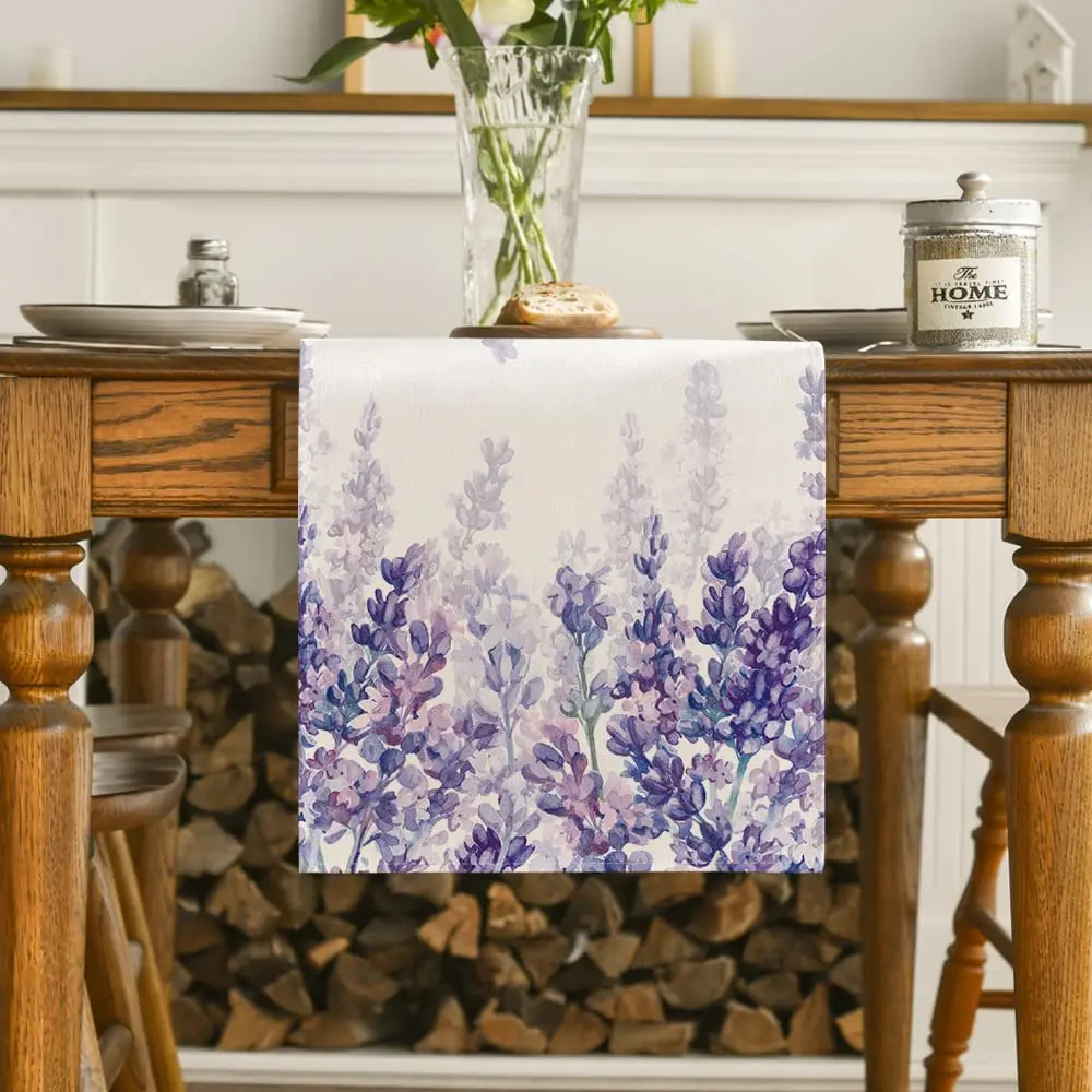 Lavender Spring Linen Table Runner Holiday Wedding Decoration Summer Kitchen Dining Table Runner for Home Party Decor