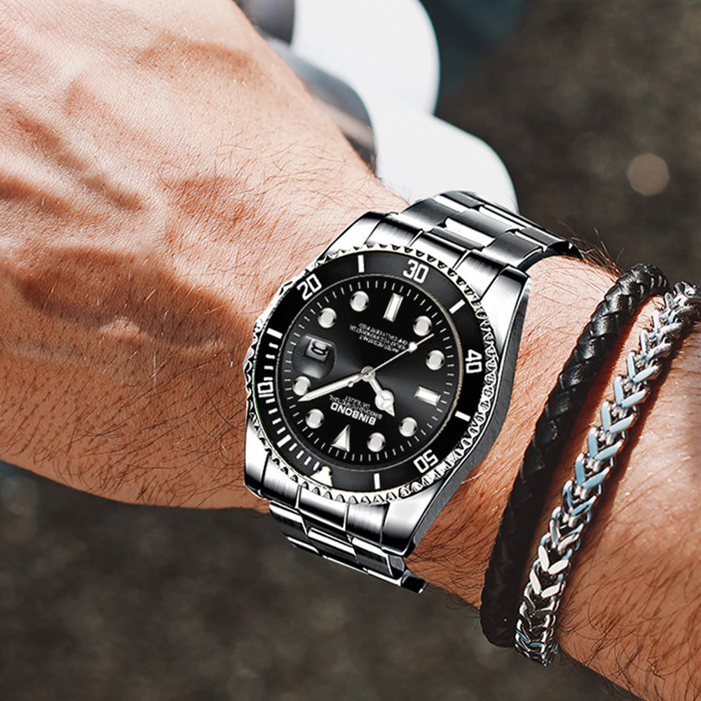 BINBOND Couple Watches 2pcs Trend Fashion Original Quartz Watch for Lover Classic Log Dial Waterproof Stainless Steel Luminous