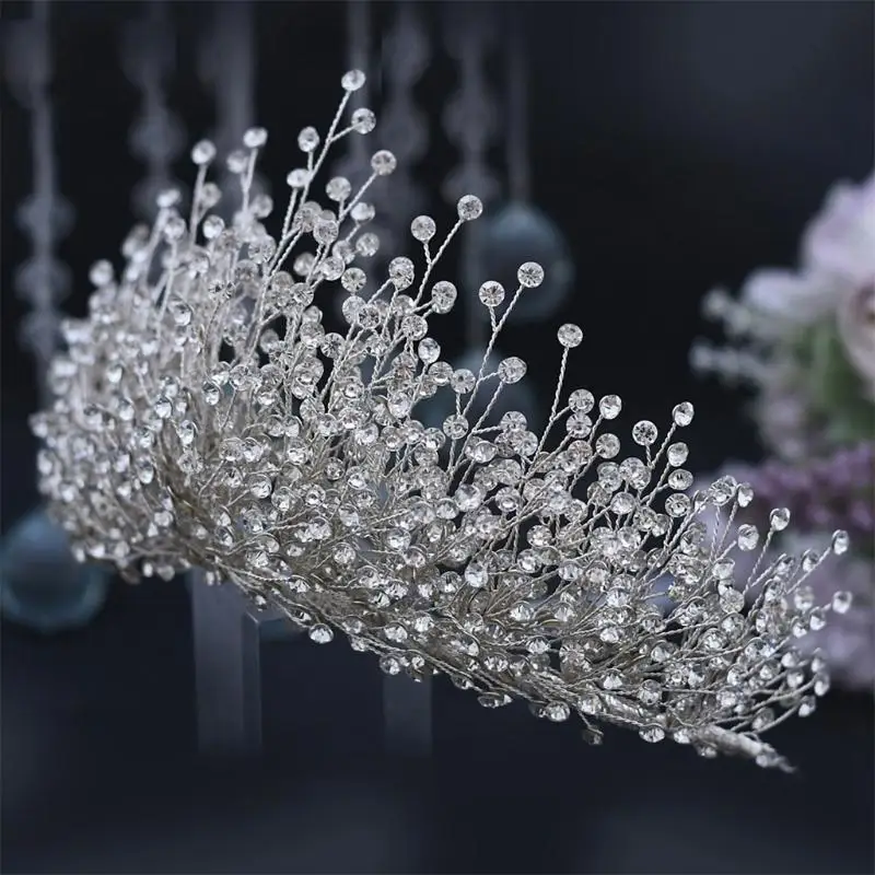 

652F Exquisite Bride Hair Jewelry Crown Handmade Bride for Rhinestone Hair Accessorie