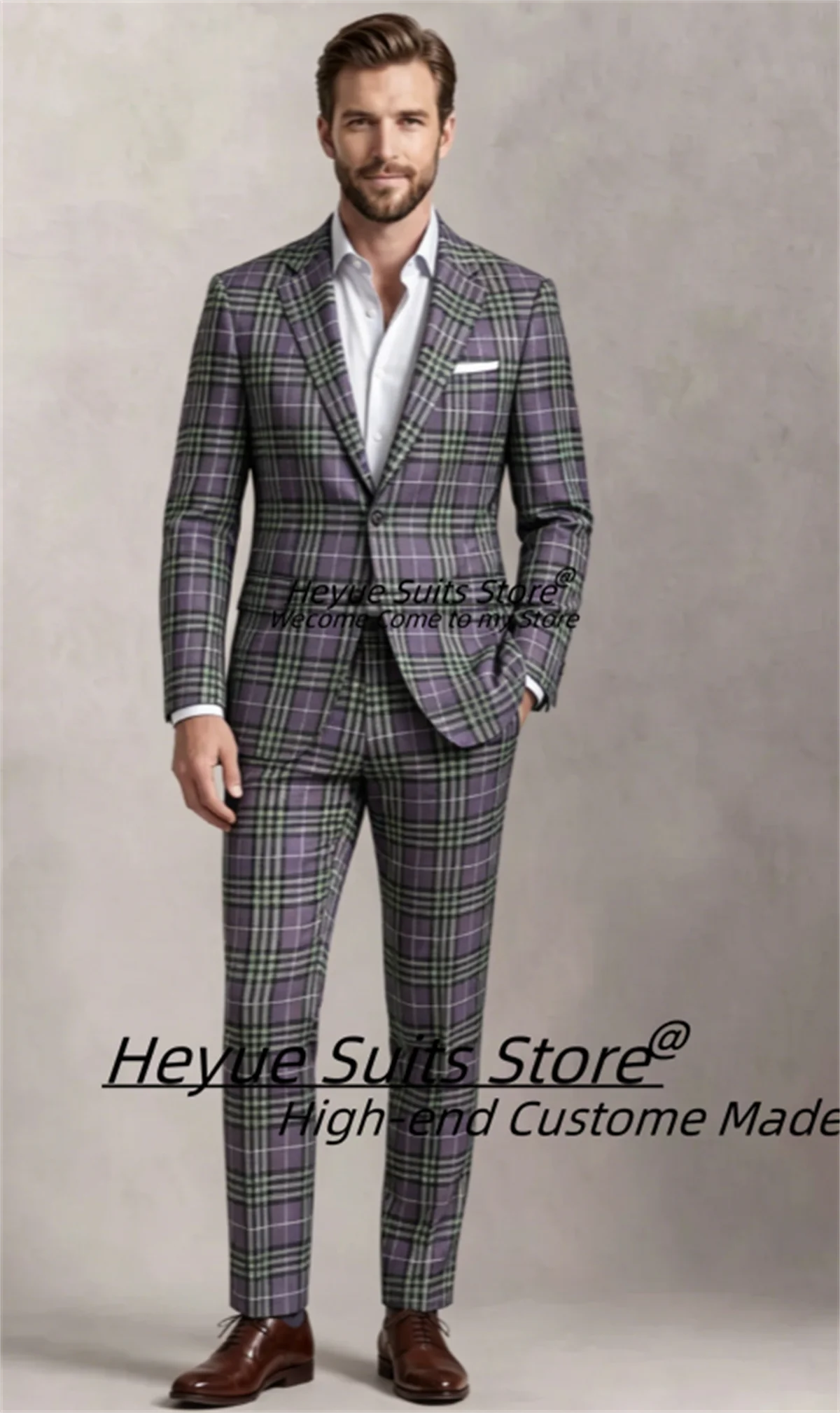 Customized British Vintage Check Suit For Men Tailored Slim Fit2Pcs Formal Tuxedo Business Wedding Gentleman Plaid Costume Homme