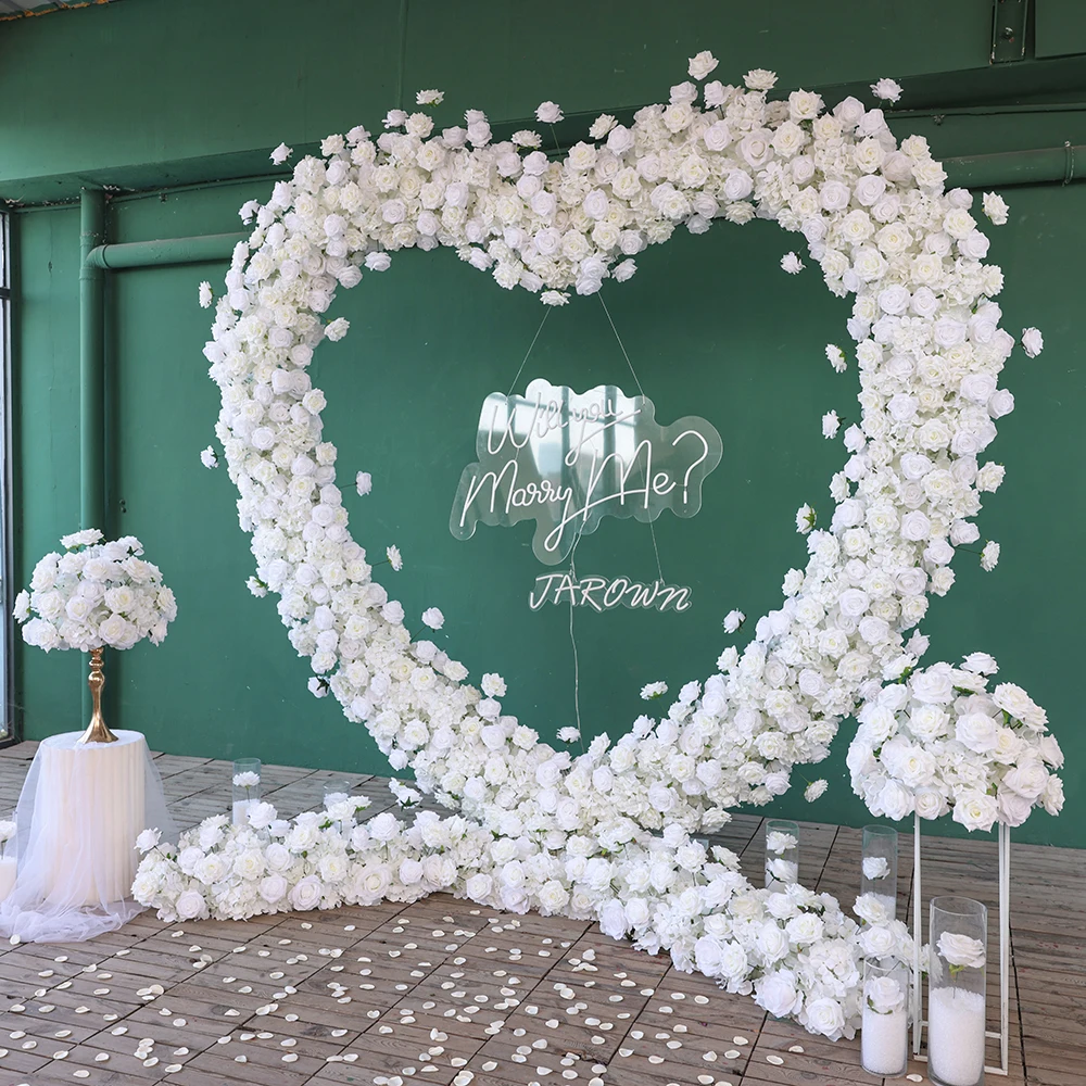 White Series Artificial Rose Hydrangea Love Heart Shape Floral Arrangement for Wedding Event Backdrop Decoration Proposal Props