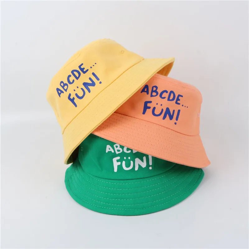 Spring Autumn Children's Bucket Hats Cartoon Letter Sun Hat Girls Boys Outdoor Beach Hat Camping Fishing Cap Casual Panama Cap