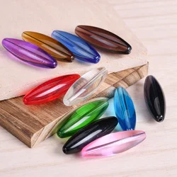 40mm x 12mm 5pcs Long Oval Tube Shape Glossy Crystal Glass Loose Beads For Jewelry Making DIY Crafts Findings