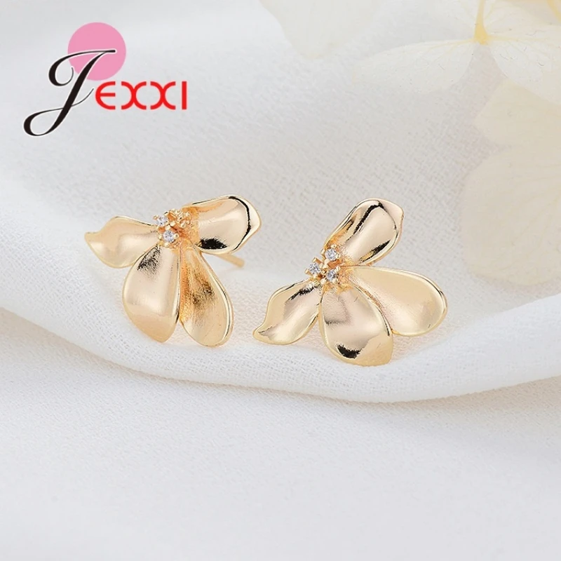 Hot 1Pair Orchid Shape Flower Studs Earrings Women Mini Rhinestone Earings Girls Ear Bone Silver Gold Color Fine Jewelry