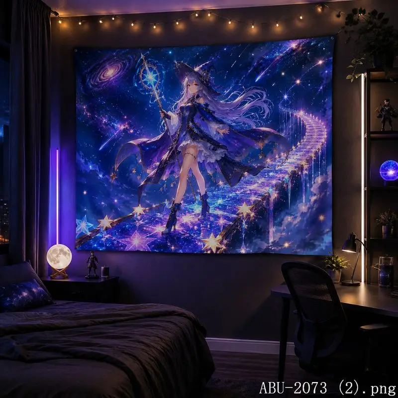 VIKAMA Galaxy Moon Animation Girl Aesthetic Tapestry Dream Cosmic Cartoon Wall Hanging Dormitory anime Bedroom Home Decoration