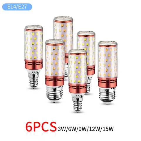 6pcs LED 옥수수 램프 3W 6W 9W 12W 15W 220V 110V 강한 빛 3000K 4000K 6000K E27 E14 램프 홀더 홈 비상 조명