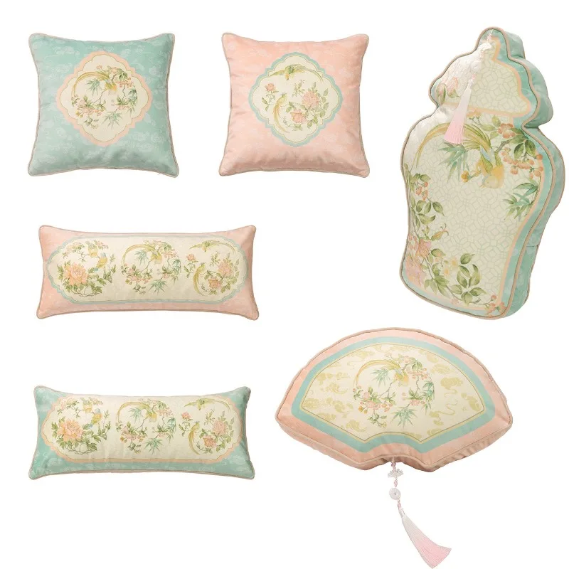 Chinese Flora Bird Pillow Luxury Velvet Cushion Case Retro Fan Vase Decorative Pillow Cover For Sofa Chair Home Decorations