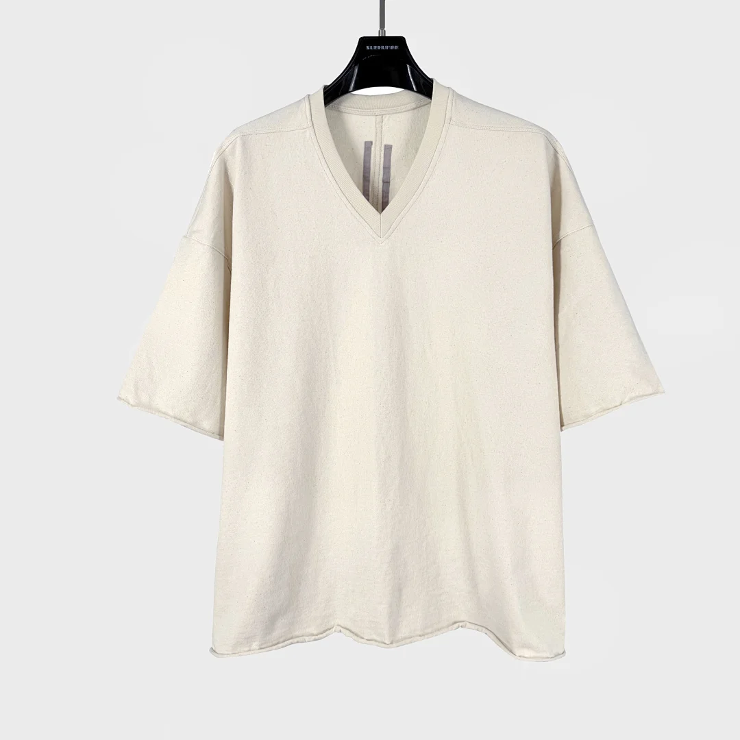 2026SS Rick's Minimalist Classic High Luxury V-neck Women Men T-shirt Tees Oversized Men Casual Heavy Cotton T shirt
