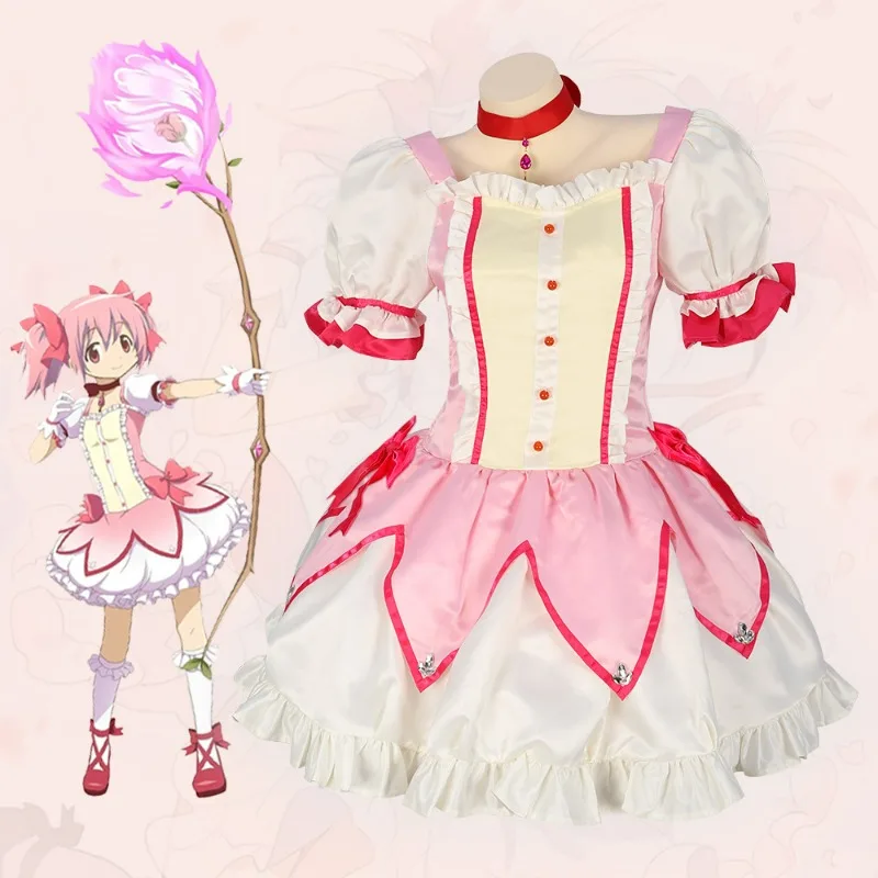 Kaname Madoka Cosplay Costume Wig Anime Puella Magi Madoka Magica Pink Ball Dress Halloween Party Uniform Outfit for Women Girl