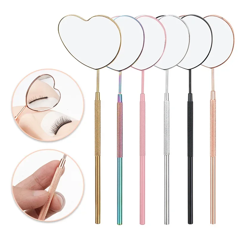 Espejo de extensión de pestañas en forma de corazón, espejo de mano largo para comprobar pestañas postizas, accesorios de tecnología, herramienta de maquillaje, 1 piezas