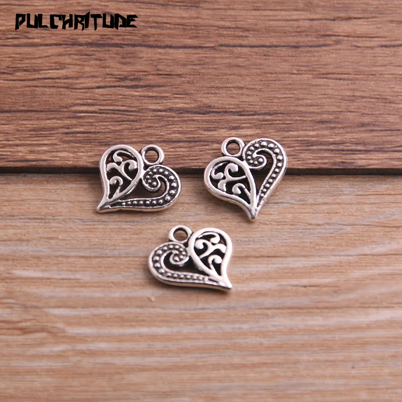 30PCS 14*14mm Two Color Vintage Metal Zinc Alloy love Heart Charms Fit Jewelry Pendant Charms Makings