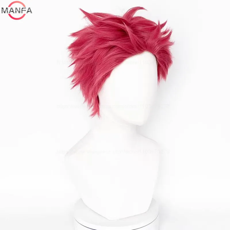 Anime Akaza Cosplay Wig Short Red Wigs Heat Resistant Synthetic Anime Wigs + Wig Cap image 3