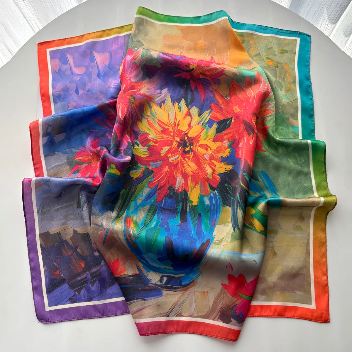 

2026 Women Scarf Oil Pattern Silk Imitation Scarves Square Hairbands Foulard Female Bandana Neck Kerchief Headbands