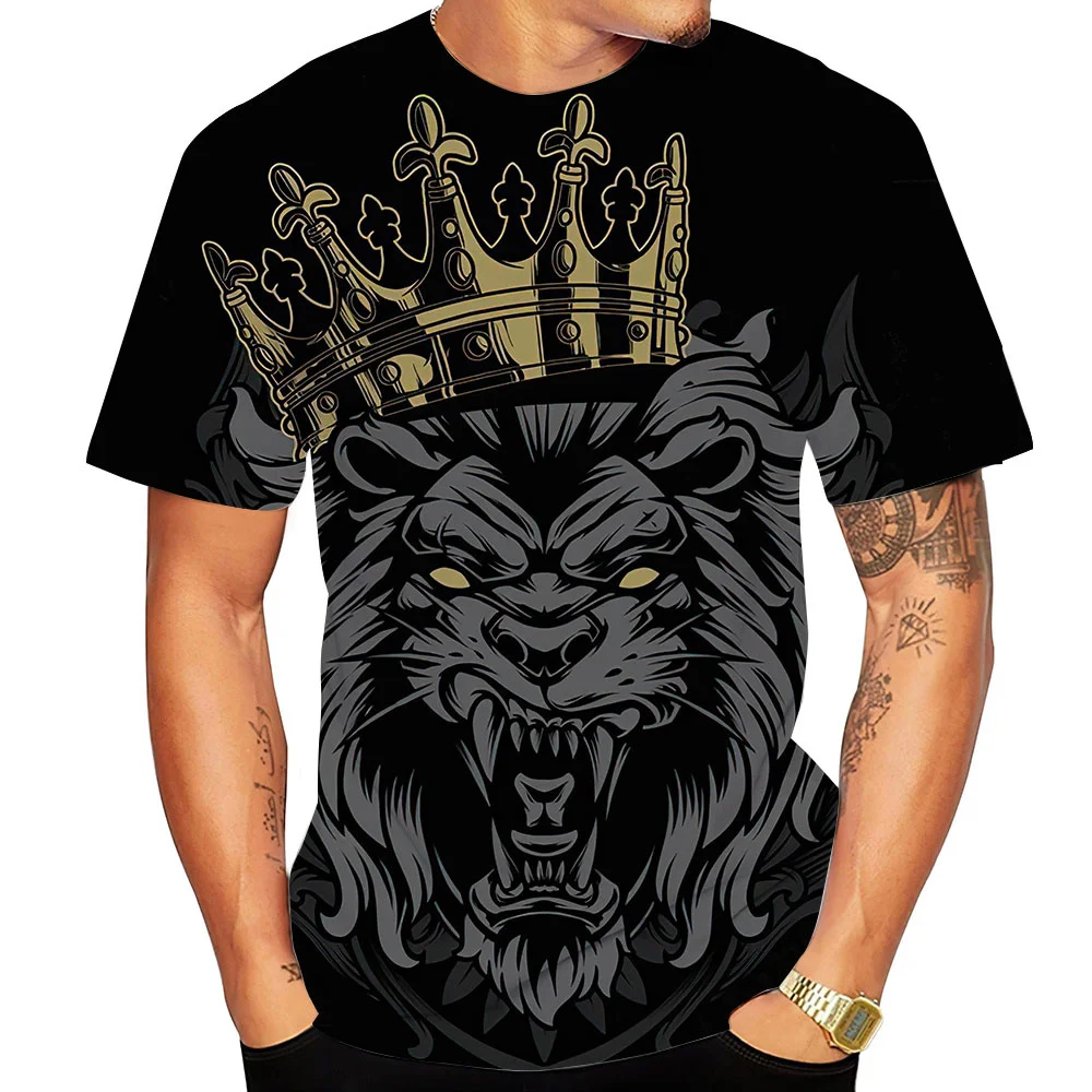 

Crown Lion King T-shirt For Men Summer O Neck Trendy Short Sleeve Tee Oversized Streetwear Casual Sweatshirt Male Basic Clothing