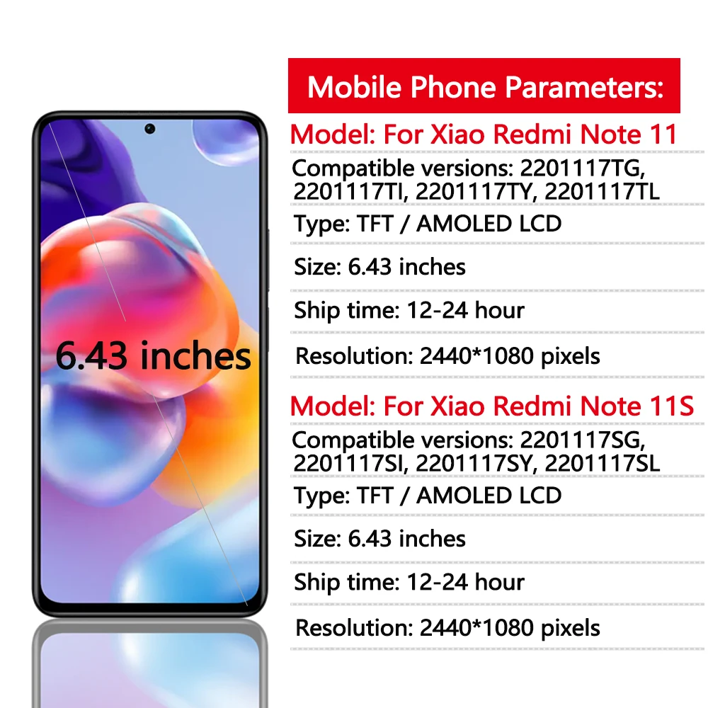 6.43 \'\'AMOLED Display Für Xiaomi Redmi Hinweis 11 LCD Display Touchscreen Digitizer Montage Für Redmi Hinweis 11S LCD Display