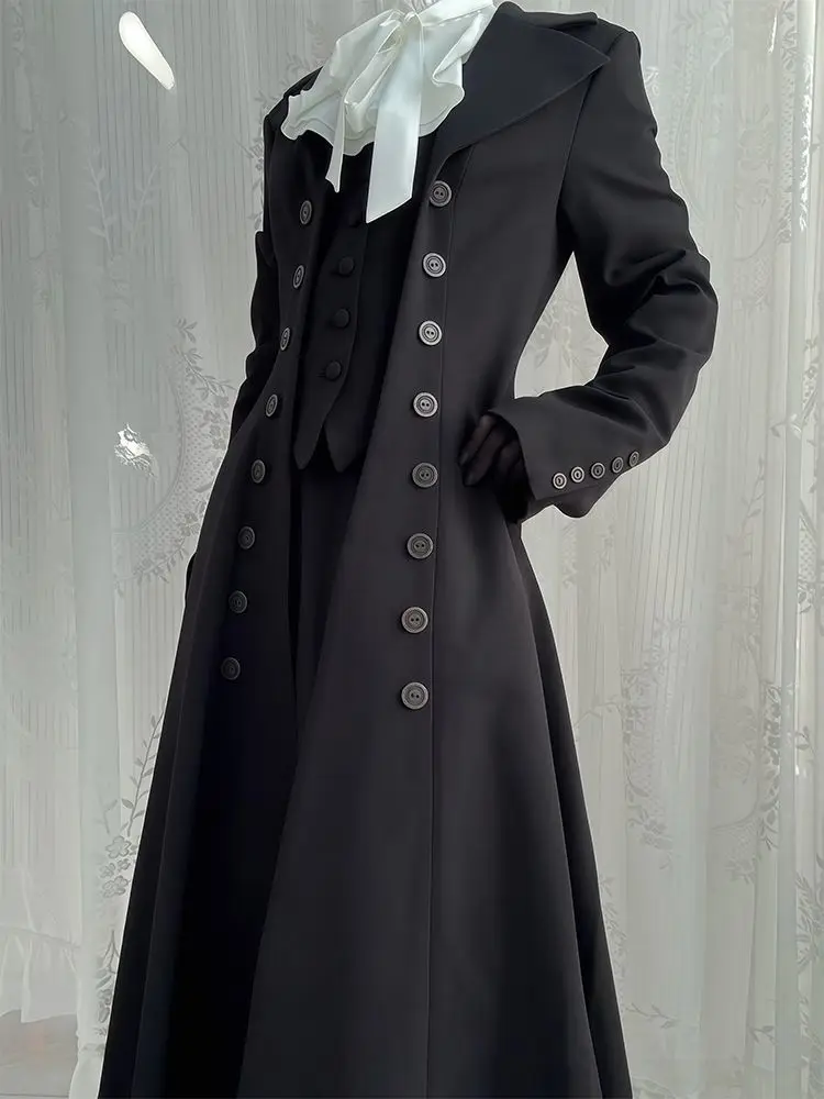 Harajuku Gothic Lolita Casual Coat Women Vintage Japanese Style Long Sleeve Jackets Y2k Mid-length Loose Tops Mujer