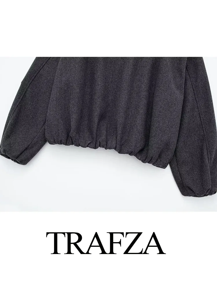 TRAFZA-Veste Pilote Décontractée pour Femme, Manteau Rétro, Col Rond, Fermeture Éclair, Manches sulf, artificiel asticité, Décoration de Poche, Automne, Y2K