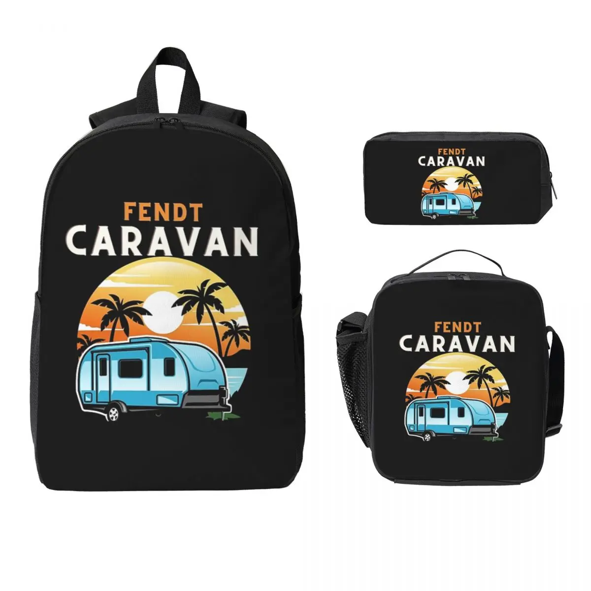 フェントキャラバンバックパック学生男の子女の子ブックバッグスクールバッグコンピュータショルダーバッグ-3ps-断熱ランチバッグ鉛筆ケース