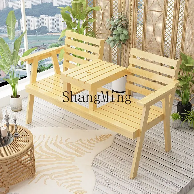 

FG outdoor camping leisure outdoor chair garden leisure solid wood courtyard balcony bench double chair