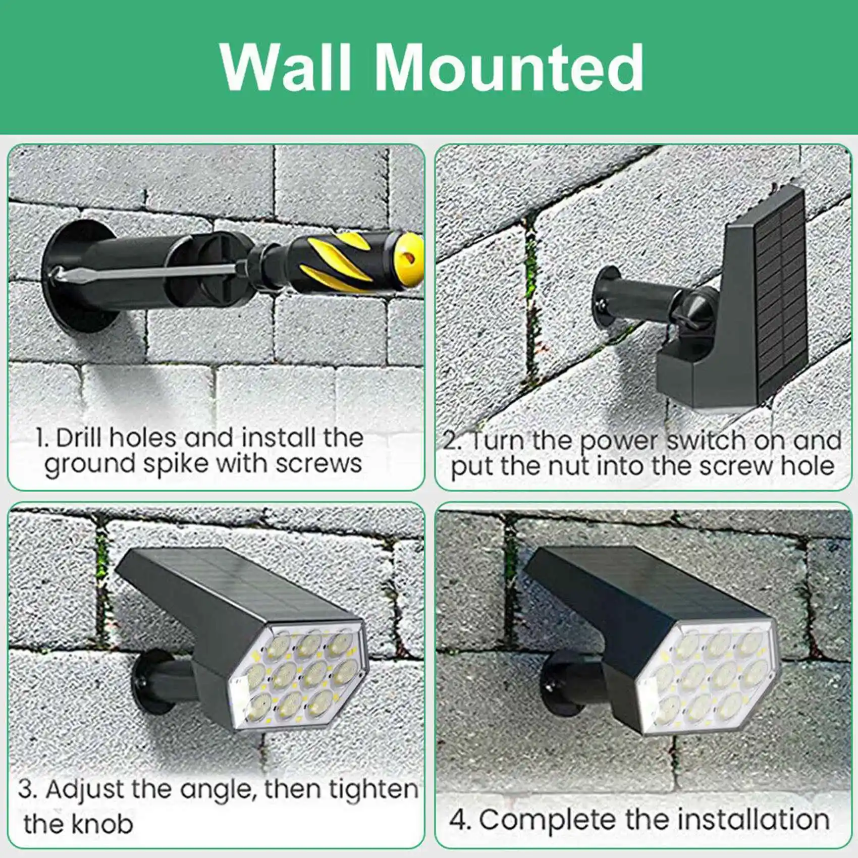 A04G-Solarne Lampy Reflektorowe 92 LED Zewnętrzne Ogrodowe Krajobrazowe Lampy Ścienne Wodoodporne Do Oświetlenia Patio i Ścieżek