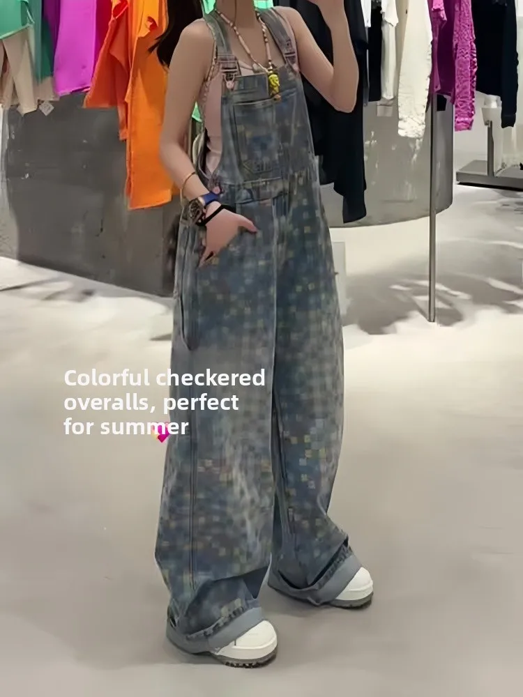 

Американские джинсы в стиле High Street с эффектом пэчворк, свободные, в стиле BF, с бретелями через плечо, для женщин