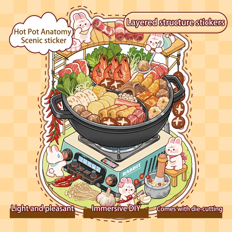 

Cute Pet Hot Pot Food Anatomy Scene Stickers, Educational and Stress-Relieving, Atmospheric Food Miniature Stickers, Journal Collage Decoration Materials