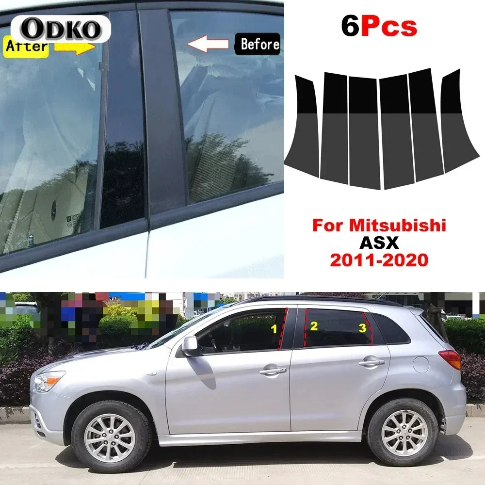 6PCS Car Window Door Column Polished BC Pillar Posts Fit For Mitsubishi ASX 2011-2020 Window Trim Cover BC Column Sticker
