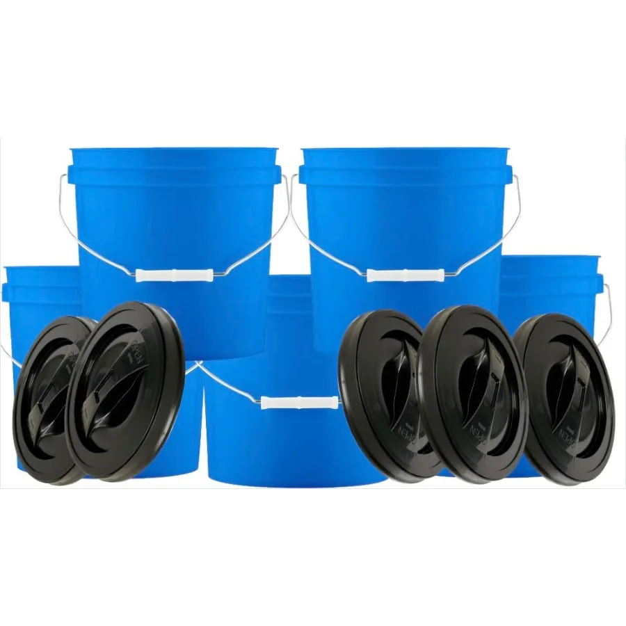 

2 Gallon Blue Made in USA Food Grade BPA Free Bucket Pail with Screw On Lid Pack of 5
