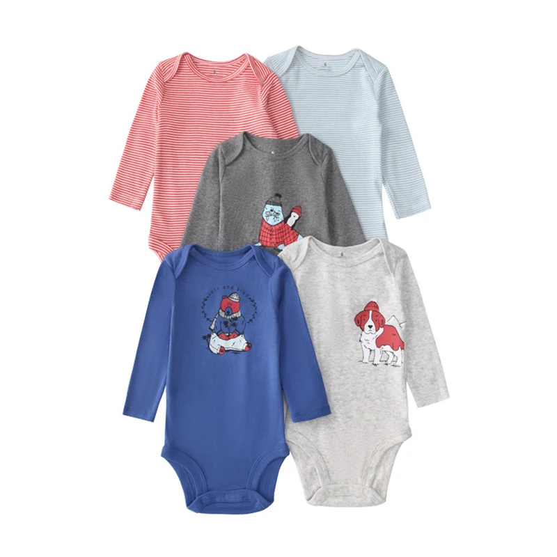 5Pcs/Lot Baby Bodysuits Spring Autumn Boy Girl Clothes Cotton Flower Rompers Newborn Clothing Cartoon Infant Outfit 6 -24 Months