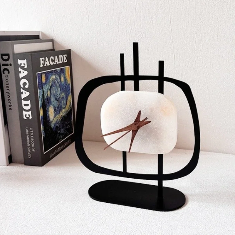 Marble Table Clock Small Geometric Desktop Clock Modern Minimalist Household Desk Clocks Living Room Decoration Accessories