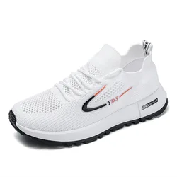 Respirável Air Mesh Sport Shoes para mulheres, tênis de caminhada, confortável, branco, casual, moda