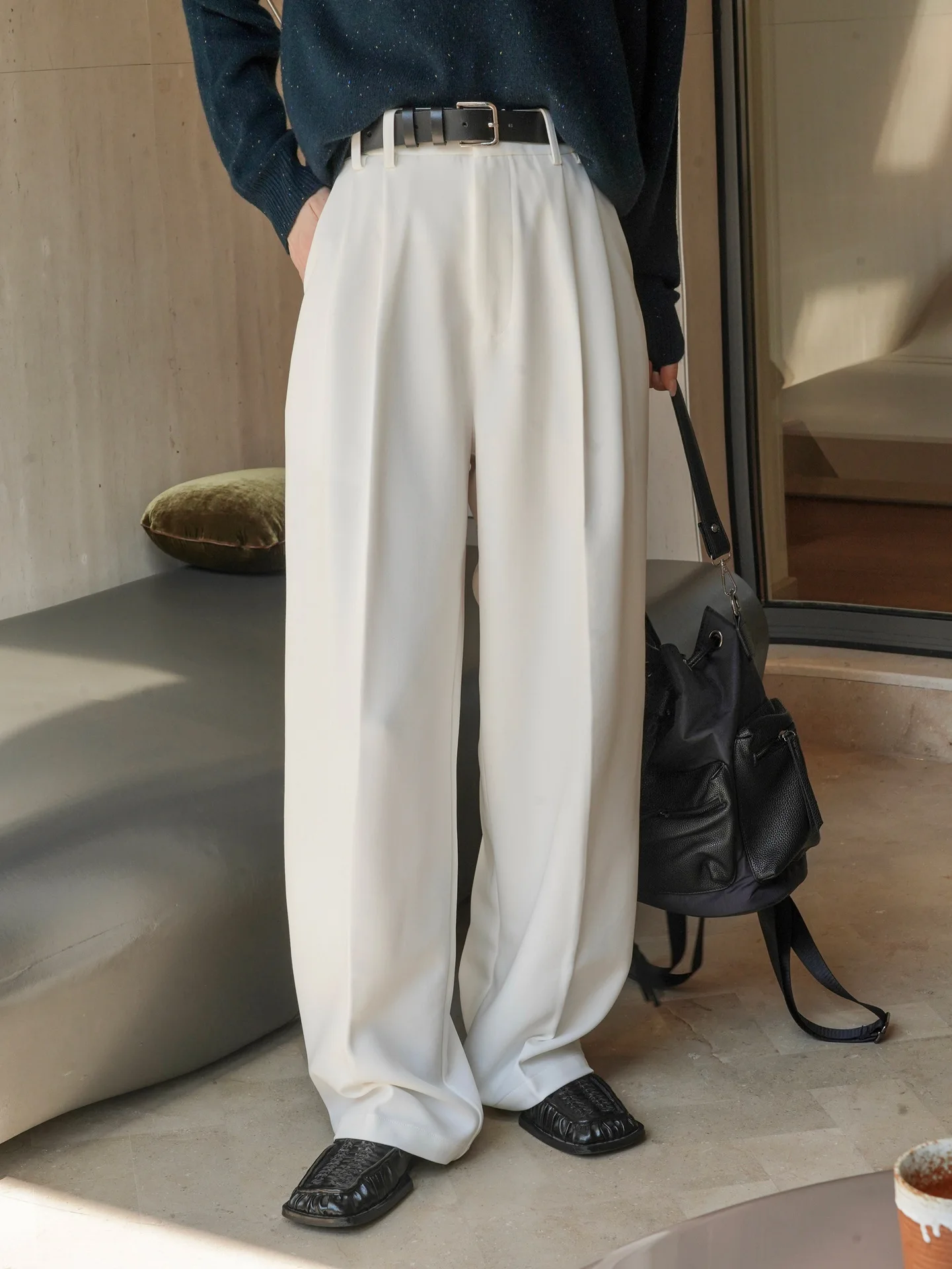 

Autumn and Winter Women's Casual Solid Color High Waist Loose Wide Leg Pants