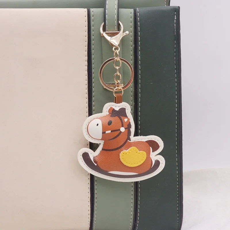 Car Dog Horse Hanging Decoration Fashion PU Leather Puppy Keychains for Women Bag Pendant Jewelry Trinket Key Ring Holder Gift