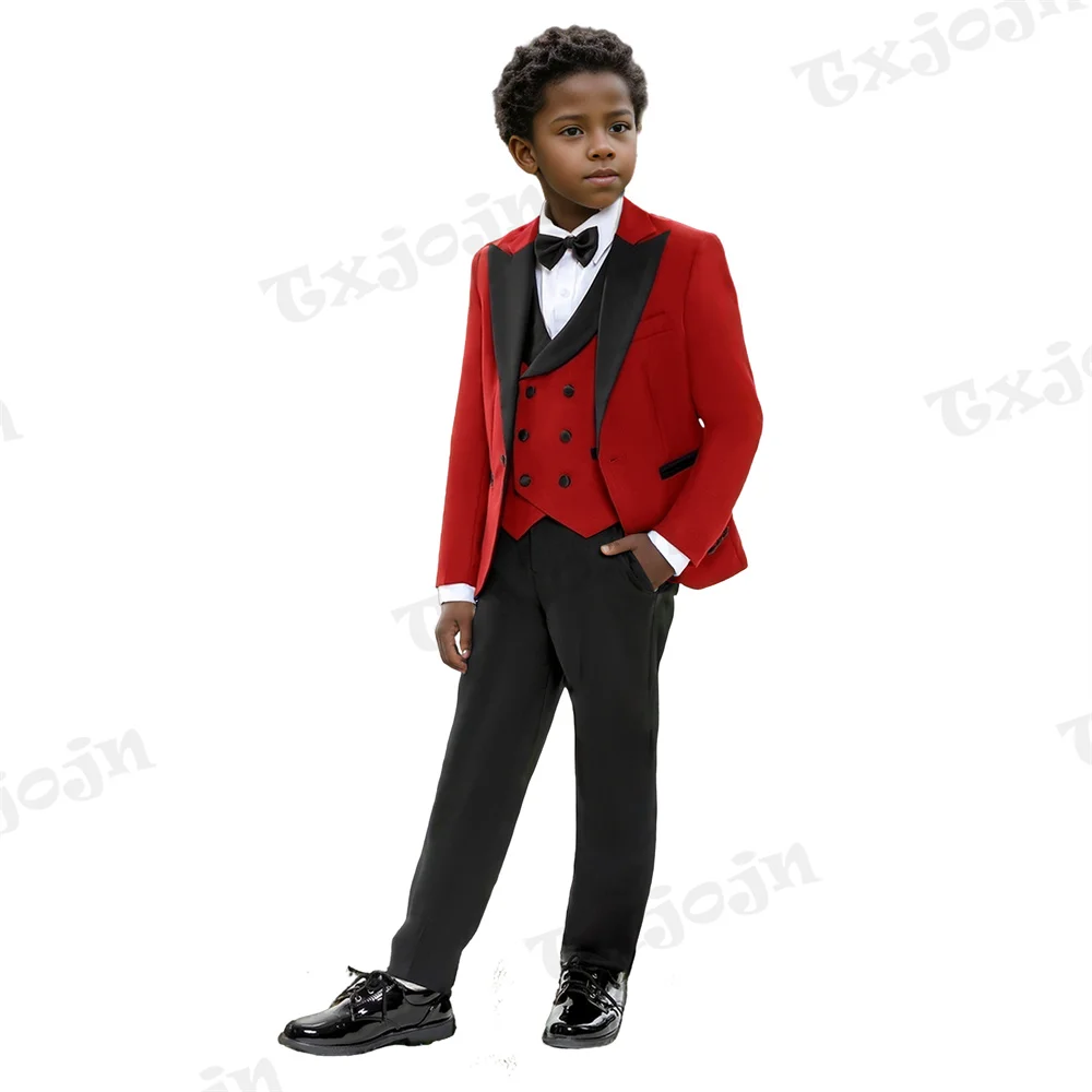 Handsome Red Boys Suits New Year Christmas Wedding Set Classic High Quality 4 Pieces For Kids School Graduation Ceremony