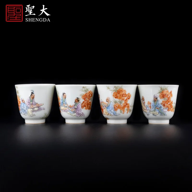 |Four cups of Jingdezhen hand-painted tea sets, kung fu tea cups and tea cups