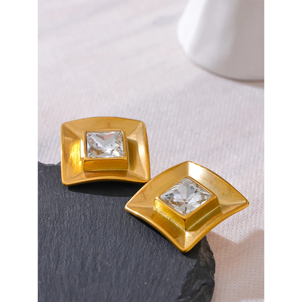 Yhpup Delicate Transparent Crystal Stainless Steel Square Stud Earrings Prevent Allergy Trendy Fashion Daily Jewelry Gift