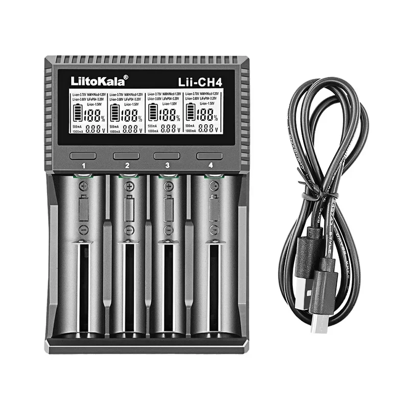 Liitokala شاحن بطارية CH4 18650 21700 26650 18350 16340 20700 17500 AA AAA 4-فتحة النيكل الهيدروجين ليثيوم الحديد فوسفات