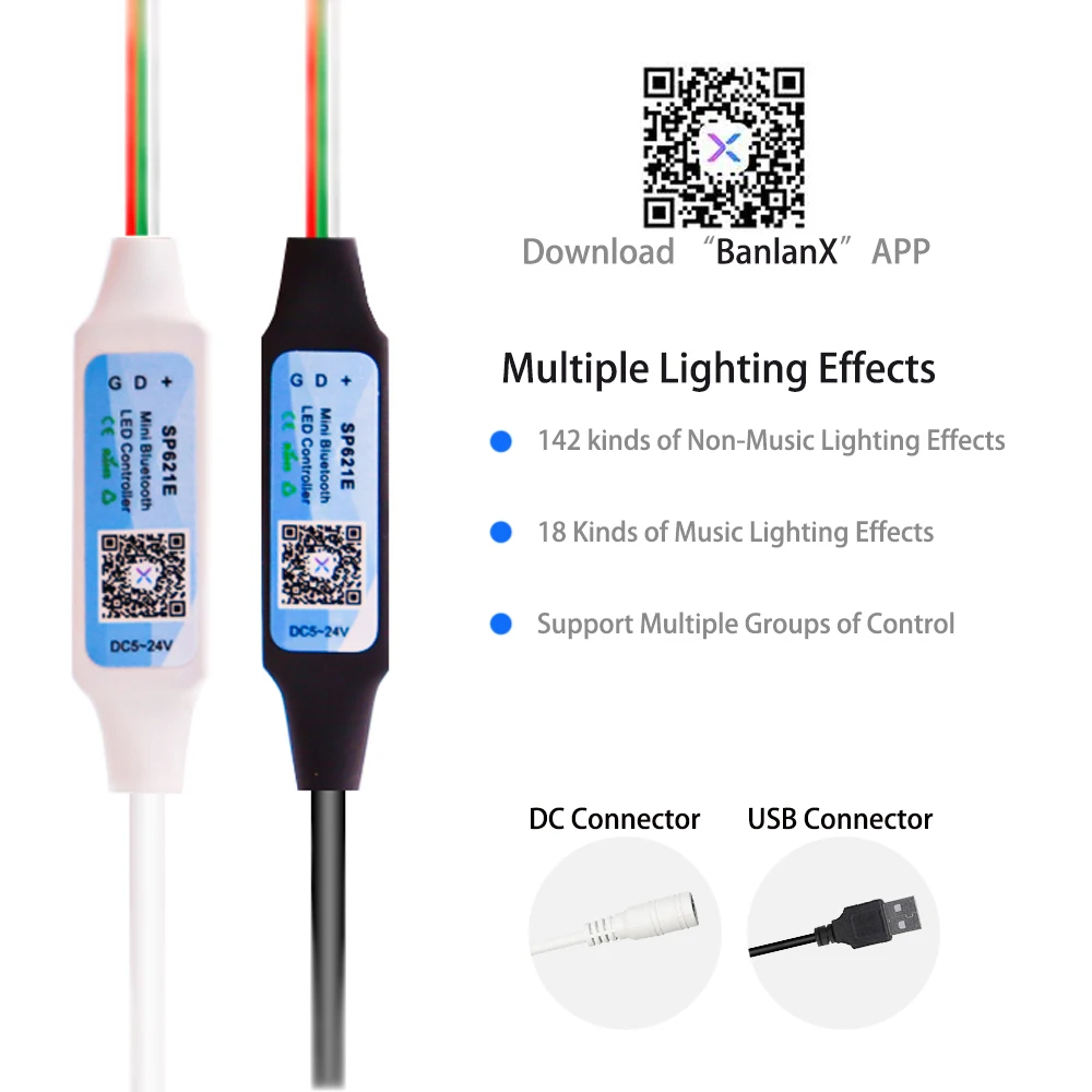 Mini WS2812B WS2811 Led Pixels Strip Licht Controller 3Keys Dc Usb SP621E Muziek Bluetooth App Controle DC5V-24V