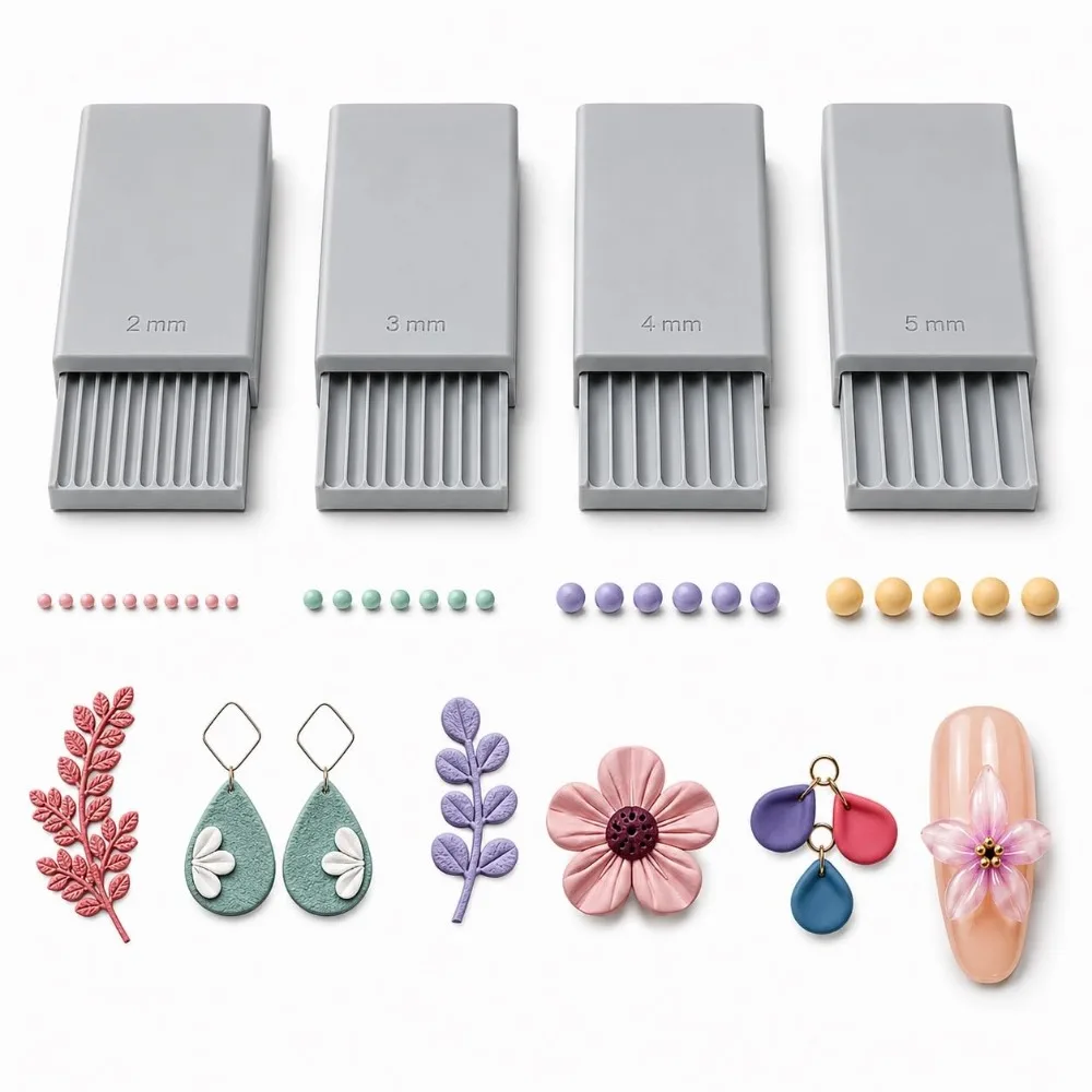 4-teiliges Präzisions-Nutwerkzeug für Tonkugeln, glatt rollender, wiederverwendbarer Tonperlenroller, 3D-gedruckt, 2/3/4/5mm Nagelkunst-Perlenroller