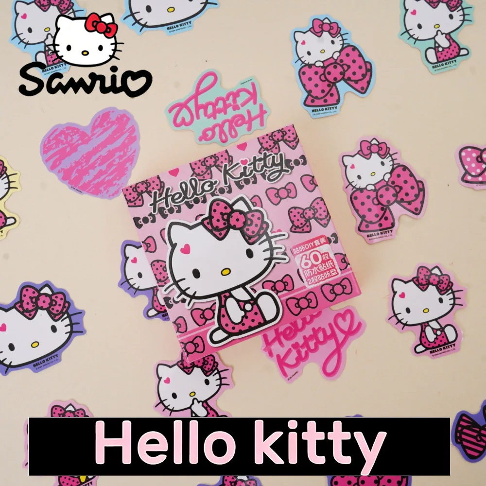 

60Pcs Genuine Sanrio Stickers Gift Box Cartoon Hello Kitty Waterproof Toy Decals For Scrapbook Planner Mug Phone Decor Girl Gift