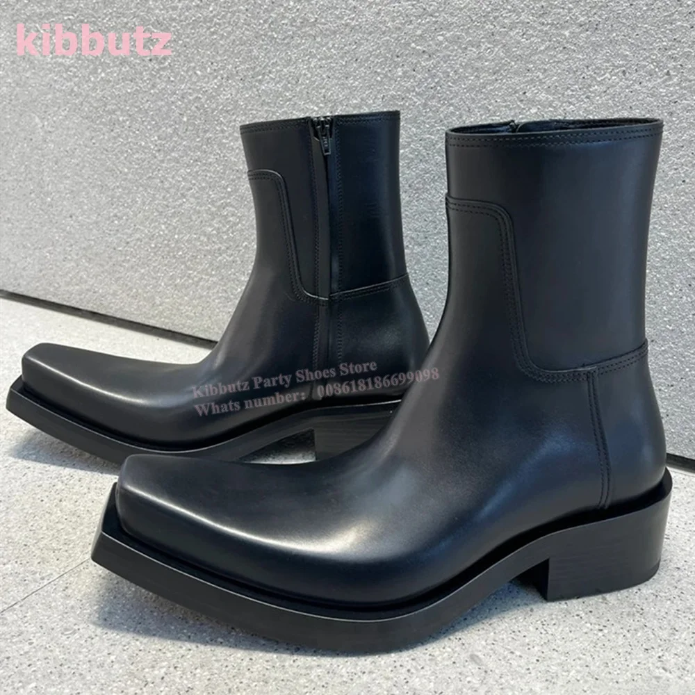 Rider Rinse-Bottes Square Parker en cuir véritable pour femme, noir uni, fermeture à glissière latérale, mode sexy, luxe, nouveauté, chaussures les plus récentes